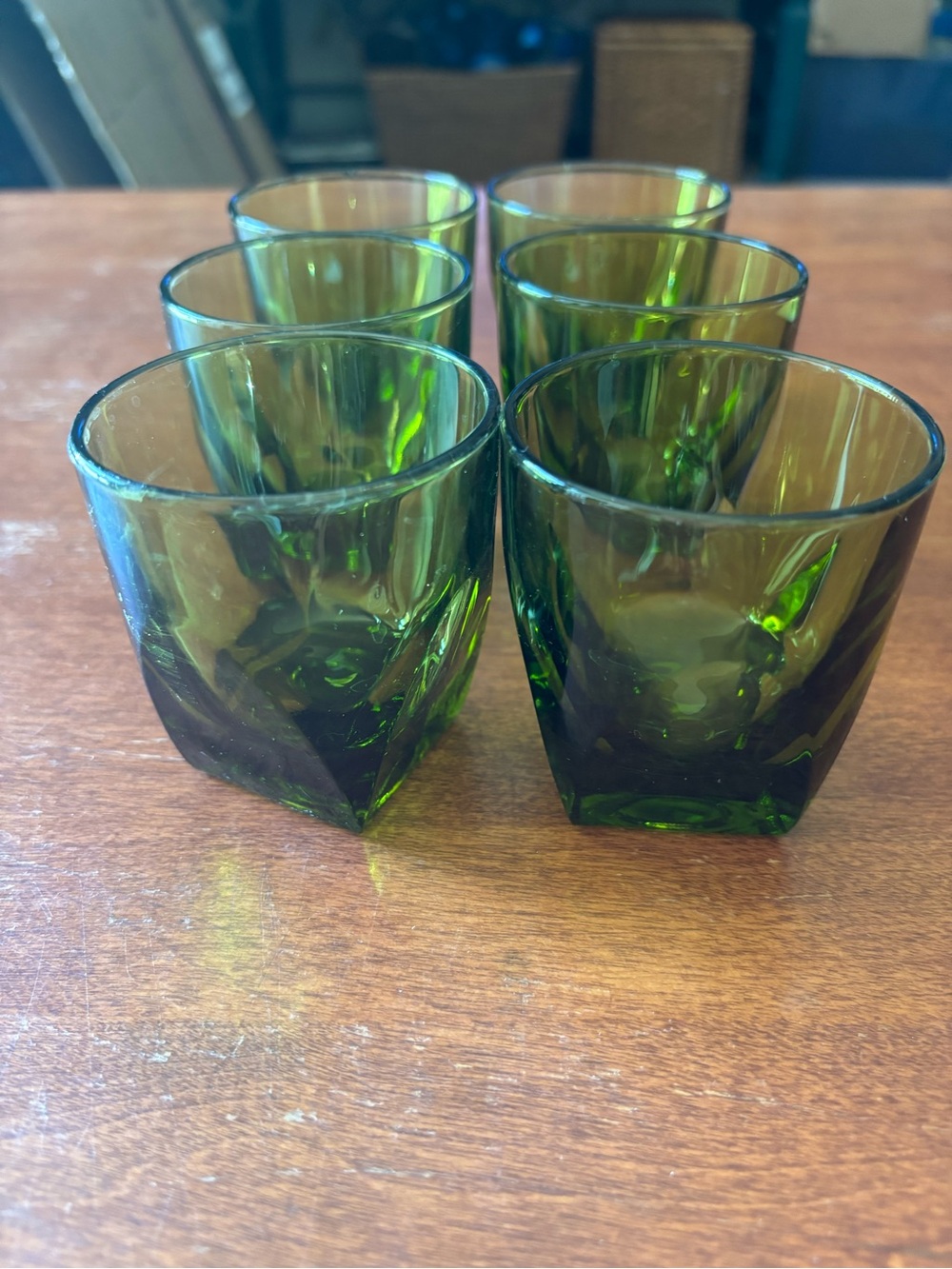 Hazel Atlas Colony or Vanity Green lowball rock glasses from the 1960s-70s 6 pcs